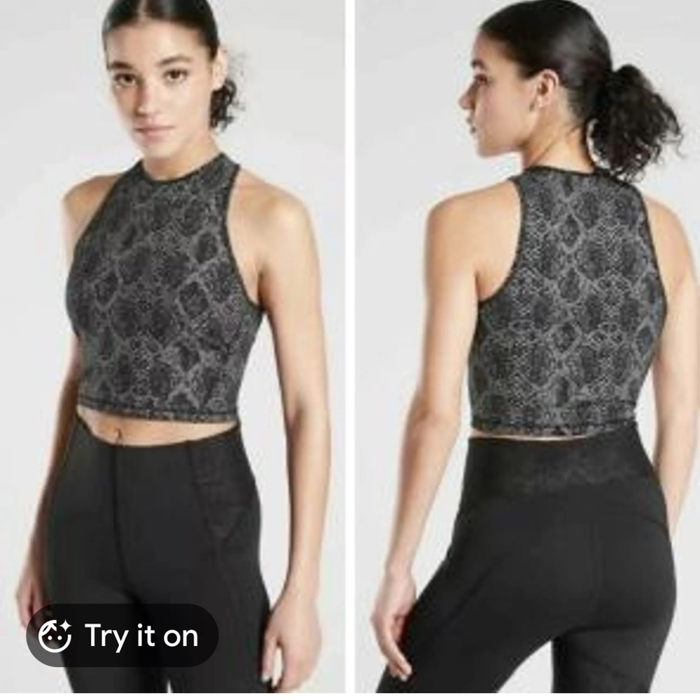 ATHLETA Snake Print Cropped Tank Top - Black & White